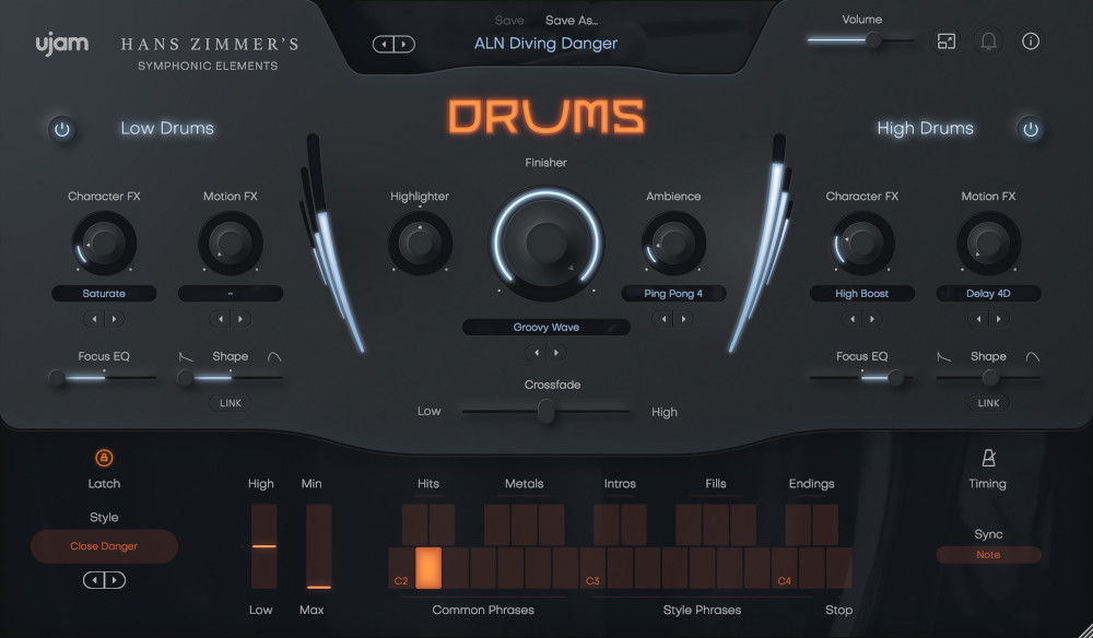 UJAM Symphonic Elements DRUMS- User Interface