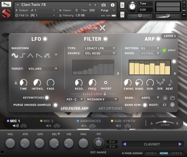 Soundiron Clavi Twin '78 - Controls View