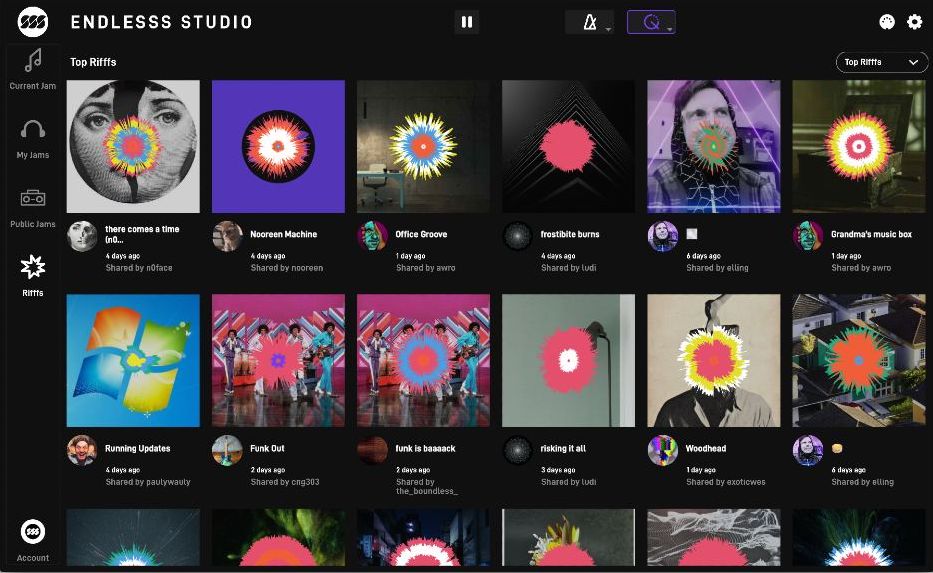 Endlesss Studio - UI - Riff Feed