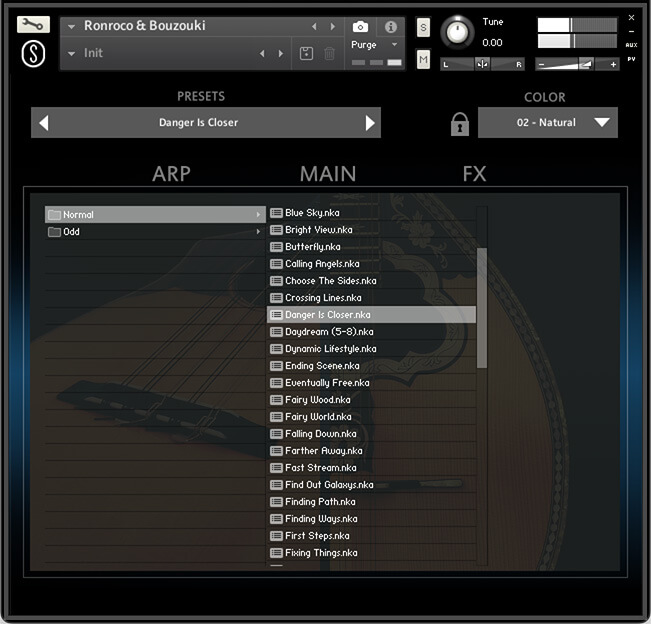 Sonuscore Origins Vol.9: Ronroco & Bouzouki - Preset Browser GUI