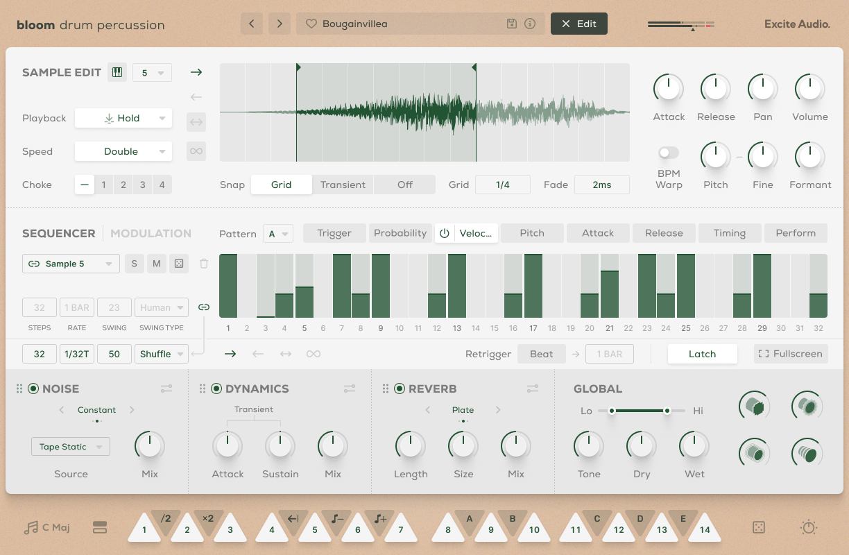 Bloom Drum Percussion - Edit Page Sequencer (Velocity Tab)