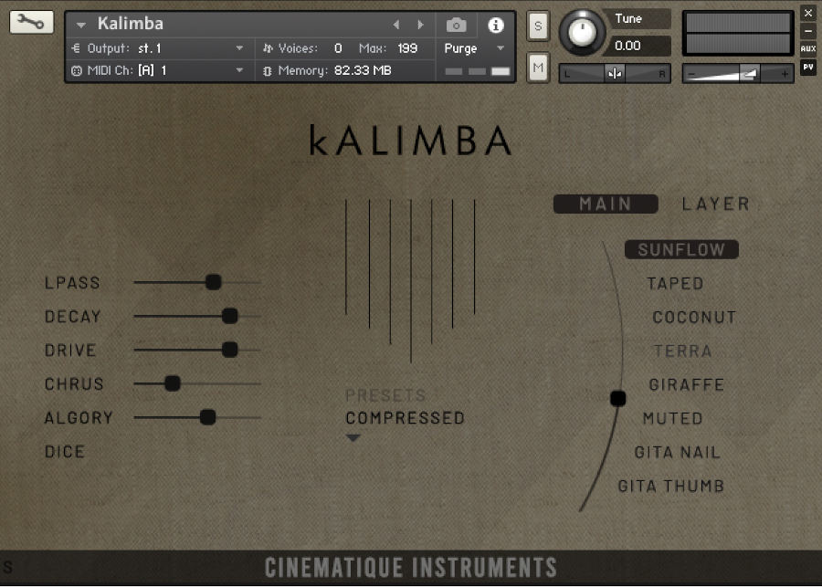 Cinematique Instruments Kalimba - GUI