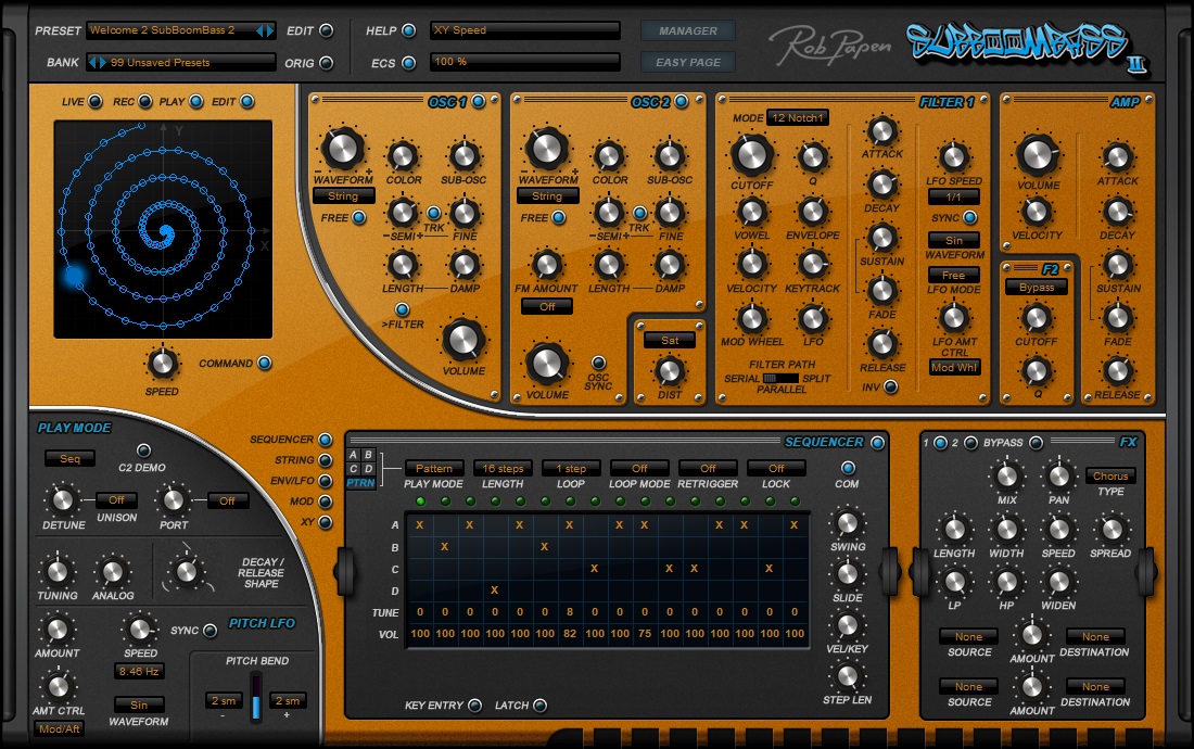 SubBoomBass 2 User Interface (Sequencer Pattern Window)