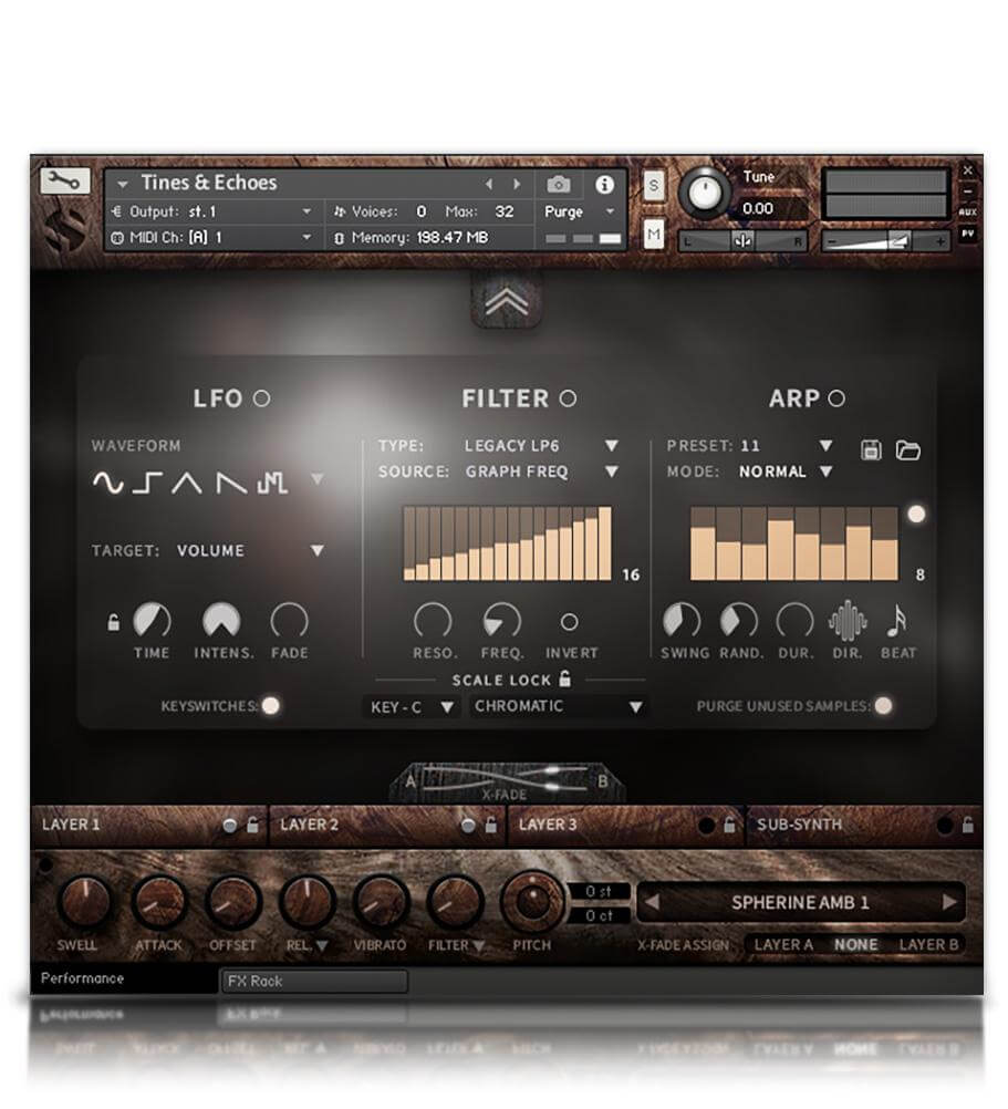 Tines & Echoes - User Interface (LFO/Filter/Arp)