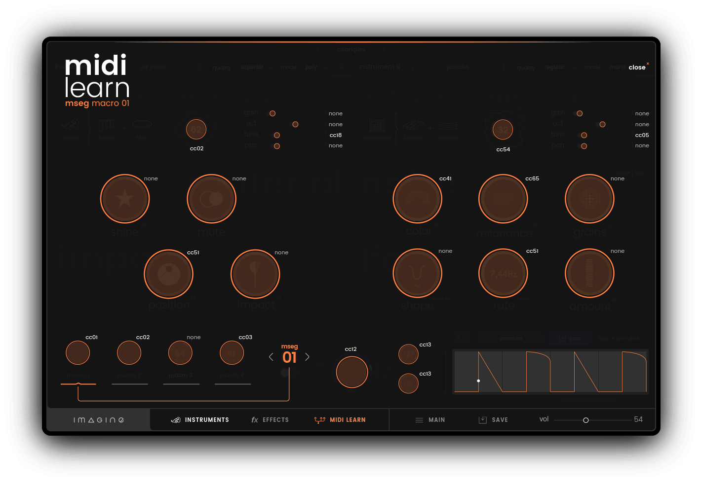 Expressive E Imagine - MIDI Learn View