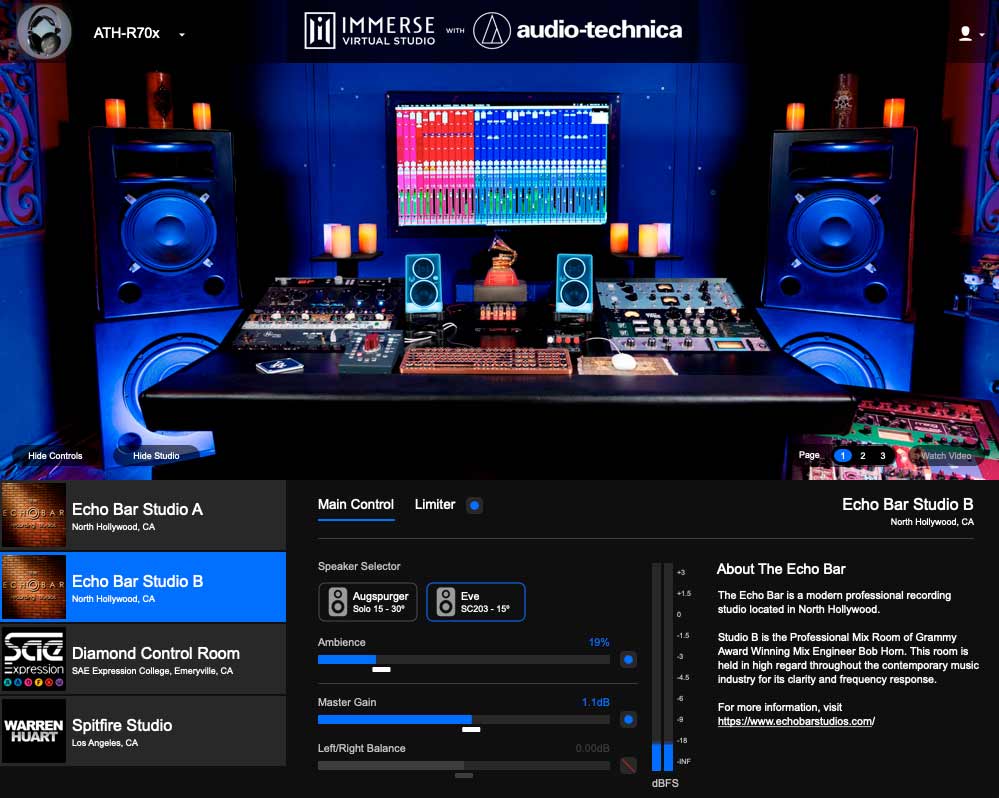 EmbodyVR Immerse Virtual Studio Audio-Technica  - GUI 1